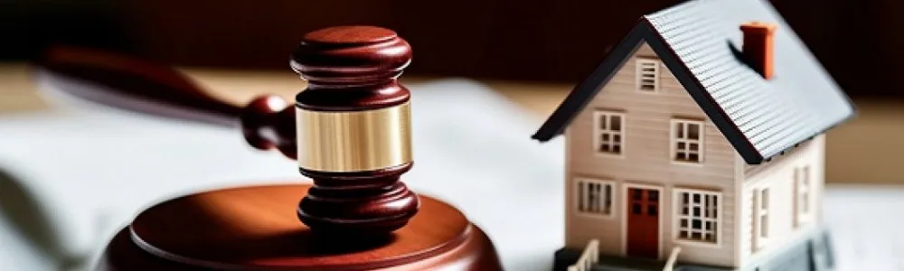 Жилищное право 1 Жилищное право, домик и молоток судьи на столе